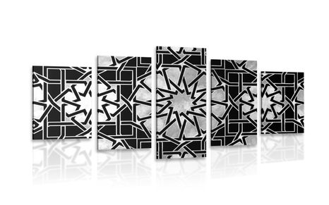 5-PIECE CANVAS PRINT ORIENTAL MOSAIC IN BLACK AND WHITE - BLACK AND WHITE PICTURES - PICTURES