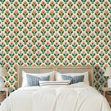 SAMOLJEPLJIVA TAPETA RETRO CVJETNI UZORAK U PASTELNIM TONOVIMA - TAPETE S UZORKOM - TAPETE
