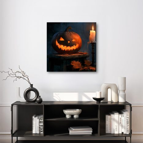 WANDBILD HALLOWEEN-KÜRBIS IM HALBDUNKEL - HALLOWEEN- UND HORROR-BILDER - BILDER
