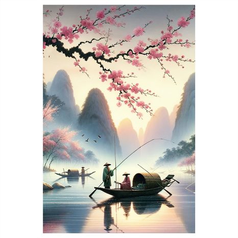 OBRAZ RYBÁŘI POD HORAMI - OBRAZY JEZERA - OBRAZY