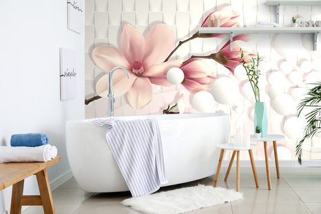 SELF ADHESIVE WALLPAPER MAGNOLIA WITH ABSTRACT ELEMENTS - SELF-ADHESIVE WALLPAPERS - WALLPAPERS