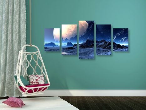 QUADRI 5 PEZZI – PAESAGGIO FANTASTICO - QUADRI DELLO SPAZIO E DELLE STELLE - STAMPE E QUADRI