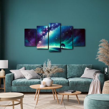 5-DÍLNÝ OBRAZ STROM ŽIVOTA POD HVĚZDAMI - OBRAZY STROMY ŽIVOTA - OBRAZY