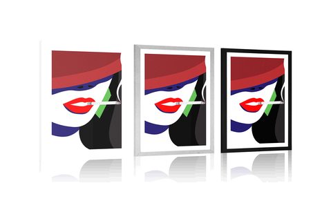 PLAKÁT S PASPARTOU ŽENA V KLOBOUKU V POP ART STYLU - POP ART - PLAKÁTY