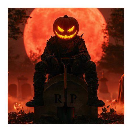 WANDBILD DUNKLER KÜRBIS AUF GRABSTEIN - HALLOWEEN- UND HORROR-BILDER - BILDER
