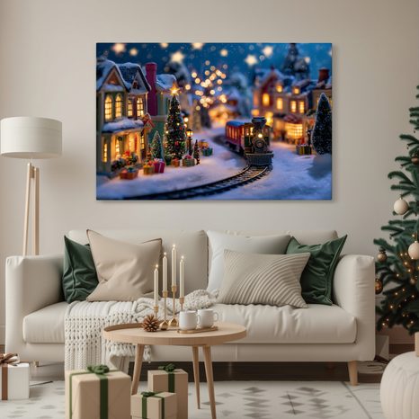 WANDBILD WEIHNACHTSDORF MIT ZUG - WEIHNACHTS- UND WINTERBILDER - BILDER