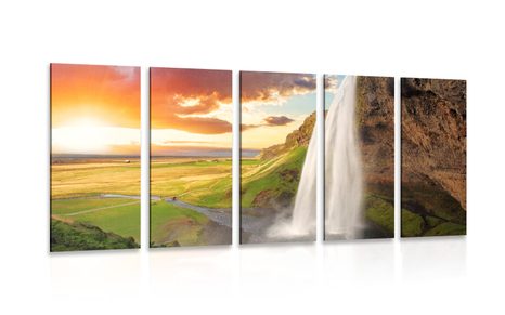 5-PIECE CANVAS PRINT MAJESTIC WATERFALL IN ICELAND - PICTURES OF NATURE AND LANDSCAPE - PICTURES