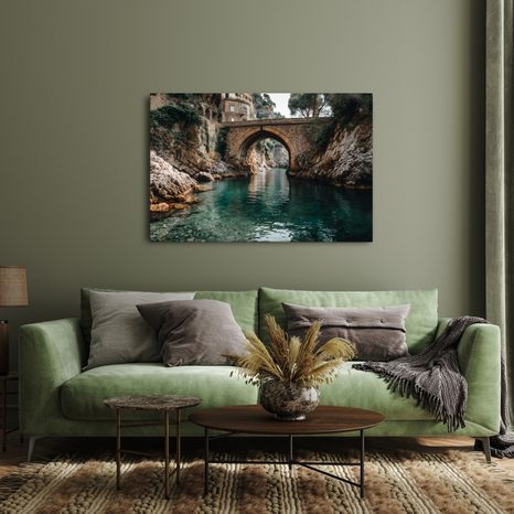 WANDBILD RUHIGES WASSER UNTER DER BRÜCKE - BILDER VON STÄDTEN - BILDER