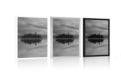 PLAGÁT OPUSTENÝ OSTROV V ČIERNOBIELOM PREVEDENÍ - ČIERNOBIELE - PLAGÁTY