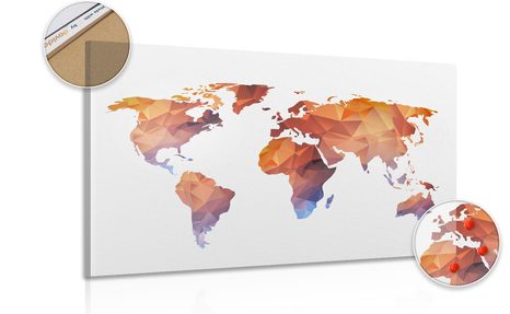 PICTURE ON CORK POLYGONAL WORLD MAP IN SHADES OF ORANGE