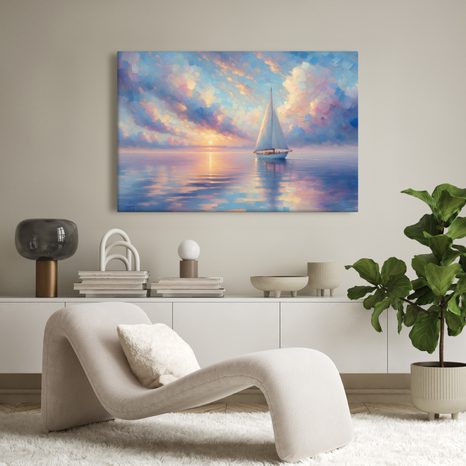 WANDBILD SEGELBOOT AUF RUHIGEM MEER - BILDER MEER UND STRAND - BILDER