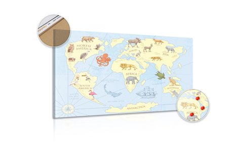 SCHILDERIJ OP KURK WERELDKAART MET DIEREN - SCHILDERIJEN OP KURK - SCHILDERIJEN