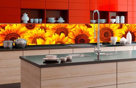 SELF ADHESIVE PHOTO WALLPAPER FOR KITCHEN SUNFLOWERS - WALLPAPERS