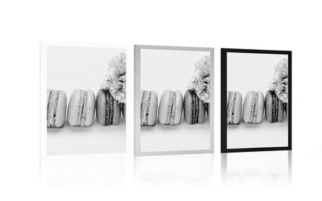 AFFICHE – DÉLICIEUX MACARONS EN NOIR ET BLANC - NOIR ET BLANC - AFFICHES
