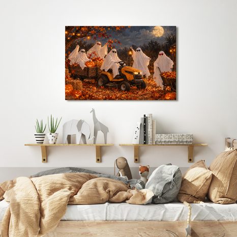 QUADRO SU TELA – SPETTRALE CORSA AUTUNNALE DI FANTASMI - QUADRI HALLOWEEN E HORROR - STAMPE E QUADRI
