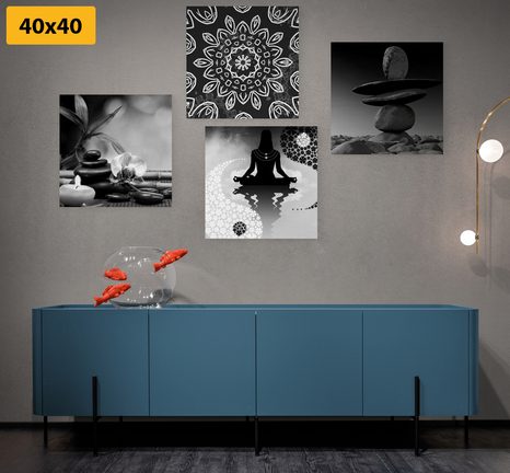 SET OBRAZŮ HARMONIE FENG SHUI V ČERNOBÍLÉM PROVEDENÍ - SESTAVY OBRAZŮ - OBRAZY