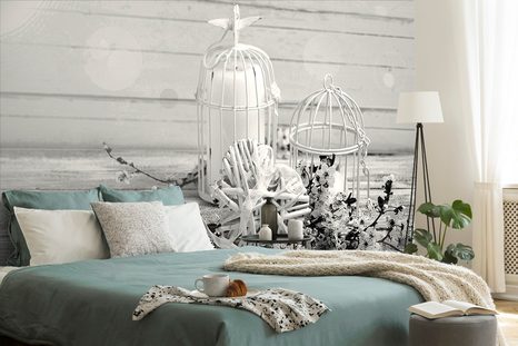 FOTOTAPETA ČERNOBÍLÉ VĚTVIČKY A LUCERNIČKY - ČERNOBÍLÉ TAPETY - TAPETY