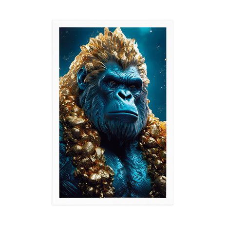 POSTER BLAU-GOLDENER GORILLA - HERRSCHER DES TIERREICHS - POSTER