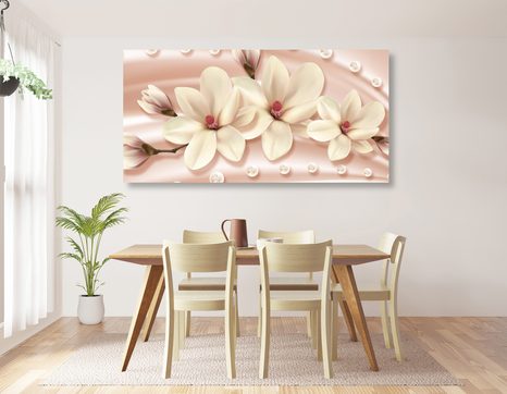 WANDBILD LUXURIÖSE MAGNOLIE MIT PERLEN - BILDER BLUMEN - BILDER