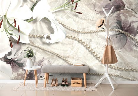 SAMOLEPÍCÍ TAPETA KRÁSNÁ LILIE S PERLAMI - SAMOLEPÍCÍ TAPETY - TAPETY