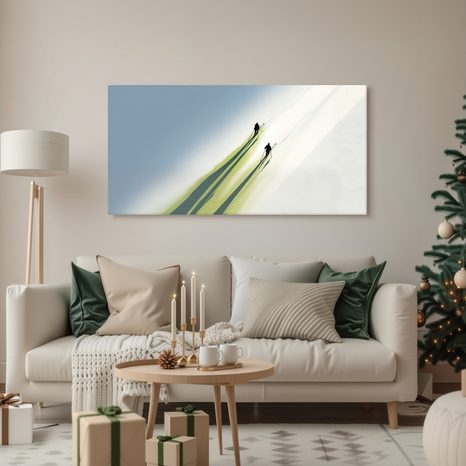 WANDBILD SKIFAHRER IN WINTERLANDSCHAFT - WEIHNACHTS- UND WINTERBILDER - BILDER