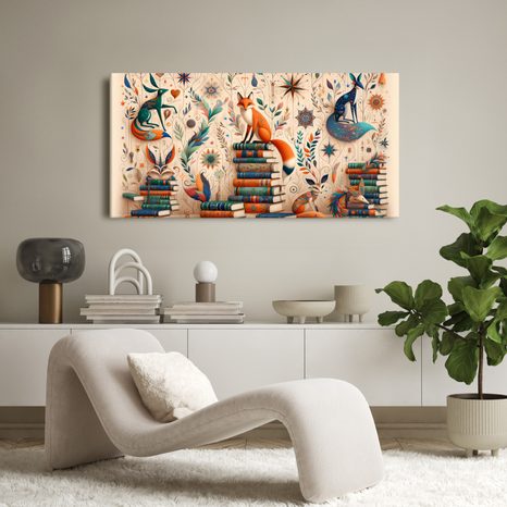 SLIKA LISICA MED KNJIGAMI - OTROŠKE SLIKE ŽIVALI - SLIKE