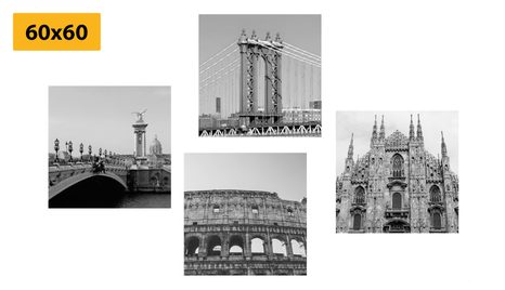 SET OBRAZŮ MĚSTA V ČERNOBÍLÉM PROVEDENÍ - SESTAVY OBRAZŮ - OBRAZY