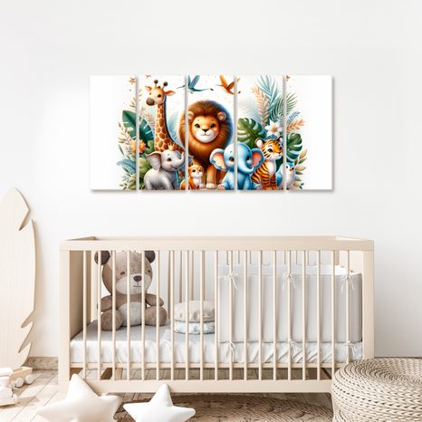 5-DÍLNÝ OBRAZ ZVÍŘECÍ PŘÁTELÉ V DŽUNGLI - DĚTSKÉ OBRAZY ZVÍŘÁTKA - OBRAZY