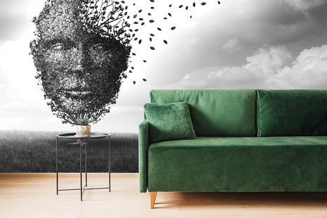 TAPETA ABSTRAKTNÍ TVÁŘ V PODOBĚ STROMU - ČERNOBÍLÉ TAPETY - TAPETY