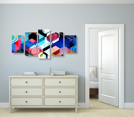 QUADRI 5 PEZZI – GEOMETRIA ASTRATTA - QUADRI ASTRATTO - STAMPE E QUADRI