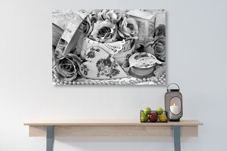 OBRAZ ROMANTICKÝ VINTAGE STYL V ČERNOBÍLÉM PROVEDENÍ - ČERNOBÍLÉ OBRAZY - OBRAZY