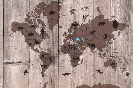 SELF ADHESIVE WALLPAPER MAP ON A WOODEN BASE - SELF-ADHESIVE WALLPAPERS - WALLPAPERS