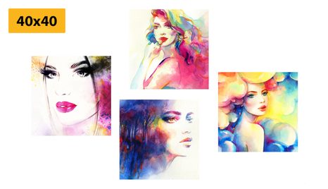 SET OBRAZŮ ELEGANCE ŽENY V BAREVNÉM PROVEDENÍ - SESTAVY OBRAZŮ - OBRAZY