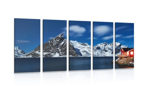 5-PIECE CANVAS PRINT NIGHT LANDSCAPE IN NORWAY - PICTURES OF NATURE AND LANDSCAPE - PICTURES