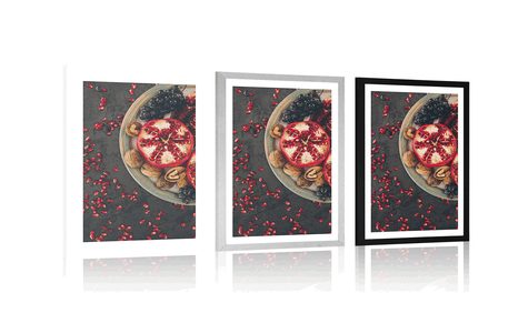 POSTER MIT PASSEPARTOUT MISCHUNG MIT GRANATAPFEL - MIT KÜCHENMOTIV - POSTER