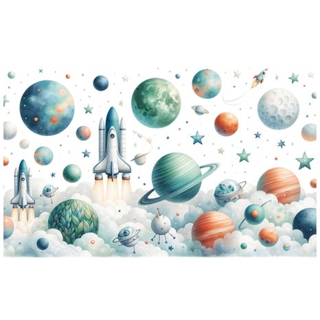 TAPETA DĚTSKÝ VESMÍRNÝ SVĚT S RAKETAMI - DĚTSKÉ TAPETY - TAPETY