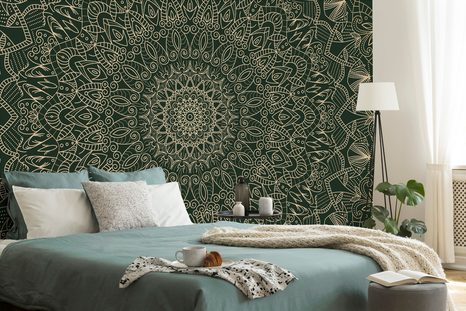 TAPETA DETAILNÍ OZDOBNÁ MANDALA V ZELENÉ BARVĚ - TAPETY FENG SHUI - TAPETY
