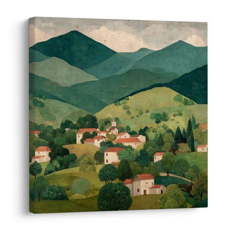 WANDBILD GRÜNE HÜGEL UND HÄUSER - BUNTE HÄUSER - BILDER