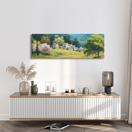 OBRAZ POHLED NA HORSKOU VESNICI - BAREVNÉ DOMY - OBRAZY