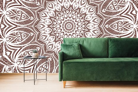 SAMOLEPÍCÍ TAPETA MANDALA HARMONIE NA HNĚDÉM POZADÍ - SAMOLEPÍCÍ TAPETY - TAPETY