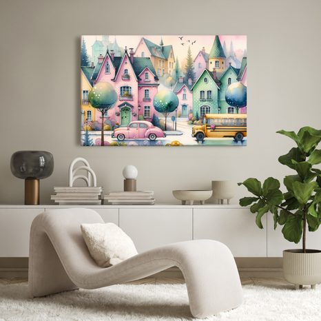 WANDBILD MAGISCHE GASSEN DER PASTELLSTADT - BILDER FÜR KINDER - BILDER