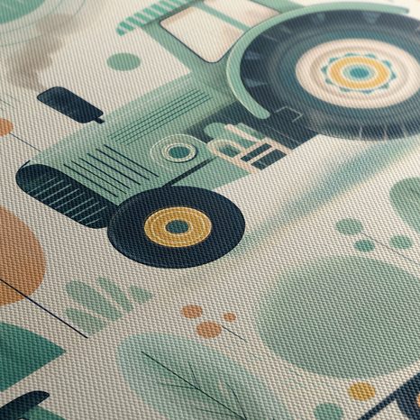 WANDBILD TRAKTOREN IN SPIELERISCHER LANDSCHAFT - KINDERBILDER VERKEHRSMITTEL - BILDER