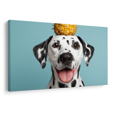 WANDBILD DALMATINER MIT ANANAS AUF DEM KOPF - BILDER VON HUNDEN - BILDER