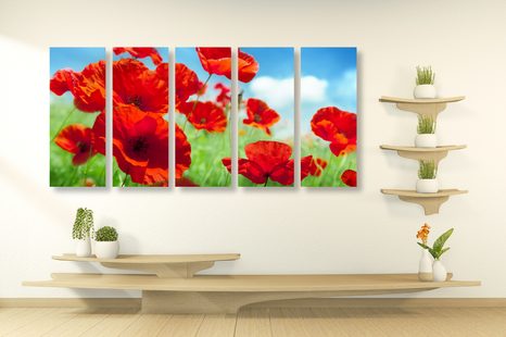 5-RÉSZES KÉP PIPACS VIRÁGOK A RÉTEN - VIRÁGMINTÁS KÉPEK - KÉPEK