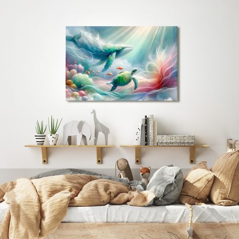 WANDBILD WAL UND MEERESSCHILDKRÖTE - KINDERBILDER TIERE - BILDER