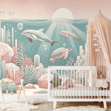 TAPETE UNTERWASSERWELT IN PASTELLFARBEN - KINDERTAPETEN - TAPETEN