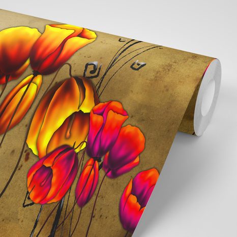 CARTA DA PARATI AUTOADESIVA – PAPAVERI IN STILE ETNICO - CARTA DA PARATI AUTOADESIVE - CARTA DA PARATI