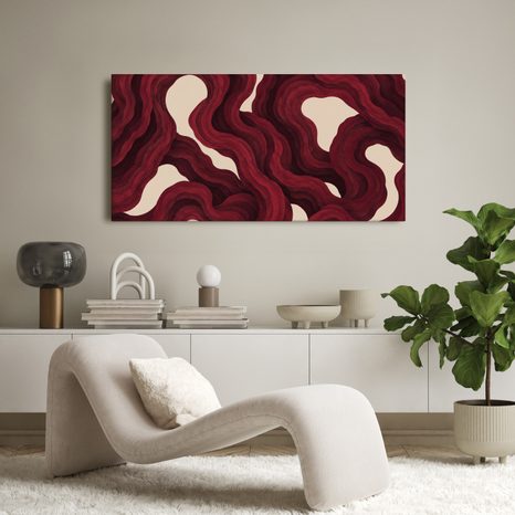 TABLEAU SUR TOILE – FORMES FLUIDES ROUGE PROFOND - IMAGES FORMES ABSTRAITES - TABLEAUX