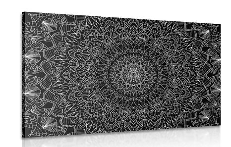 CANVAS PRINT DETAILED DECORATIVE MANDALA IN BLACK AND WHITE - BLACK AND WHITE PICTURES - PICTURES