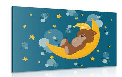 CANVAS PRINT TEDDY BEAR ON THE MOON - CHILDRENS PICTURES - PICTURES